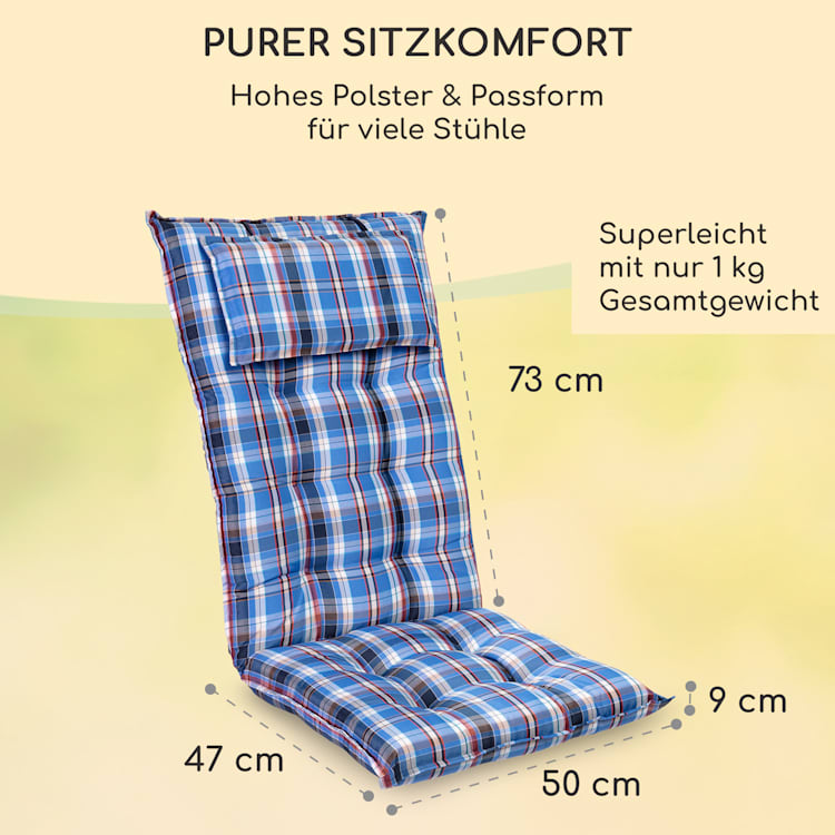Sylt Polsterauflage Sesselauflage Hochlehner Kopfkissen Polyester 50x120x9cm 4 x Sitzauflage | Blau / Weiß
