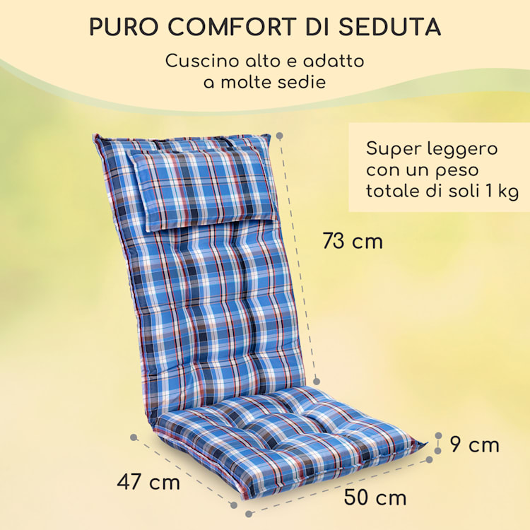 Sylt, Imbottitura, Schienale Alto, Sedia da Giardino, Poggiatesta, Poliestere, 50x120x9cm 4 x cuscino di seduta | Blu bianco