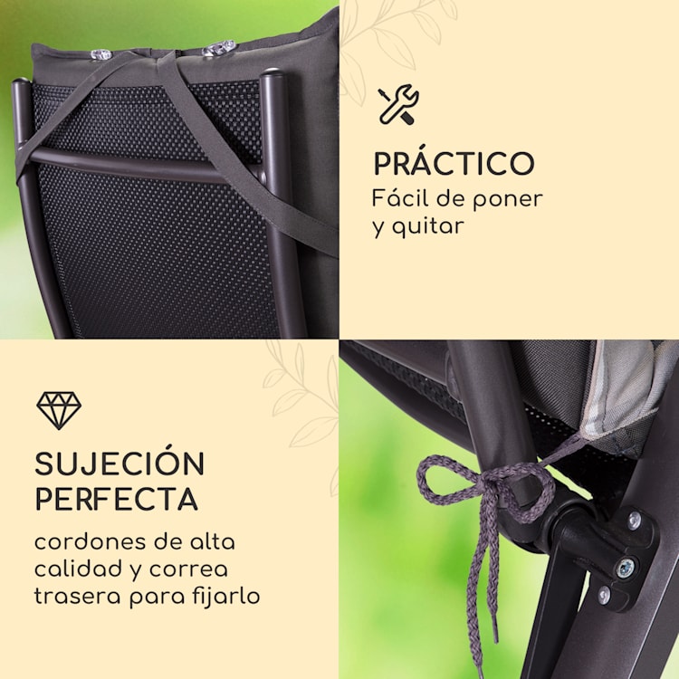Sylt Cojín acolchado Cojín de exterior para sillas con respaldo alto Almohada Poliéster 50x120x9cm 2 x cojín del asiento | Gris claro / gris