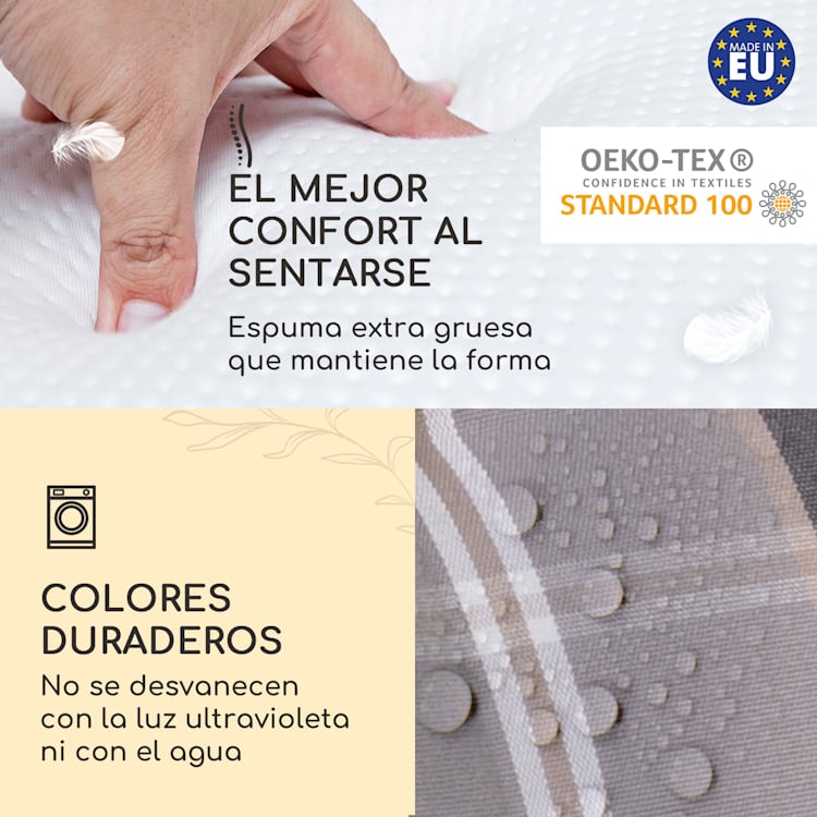 Sylt Cojín acolchado Cojín de exterior para sillas con respaldo alto Almohada Poliéster 50x120x9cm 2 x cojín del asiento | Gris claro / gris