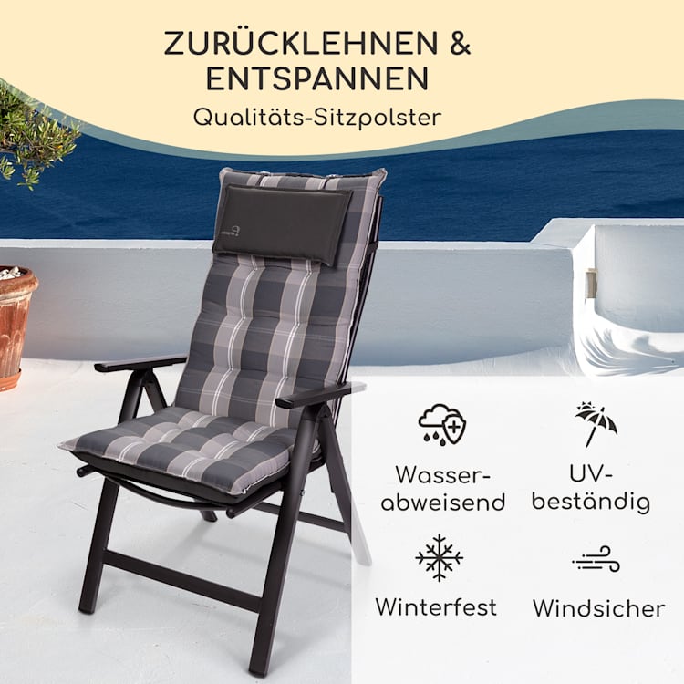 Sylt Polsterauflage Sesselauflage Kopfkissen Polyester 50x120x9cm 4 x Sitzauflage | Hellgrau / Grau