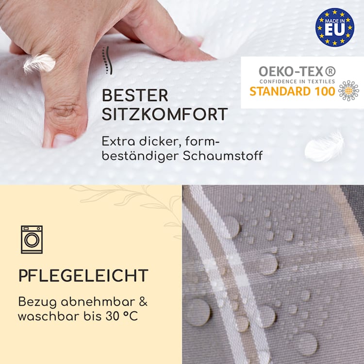 Sylt Polsterauflage Sesselauflage Kopfkissen Polyester 50x120x9cm 4 x Sitzauflage | Hellgrau / Grau