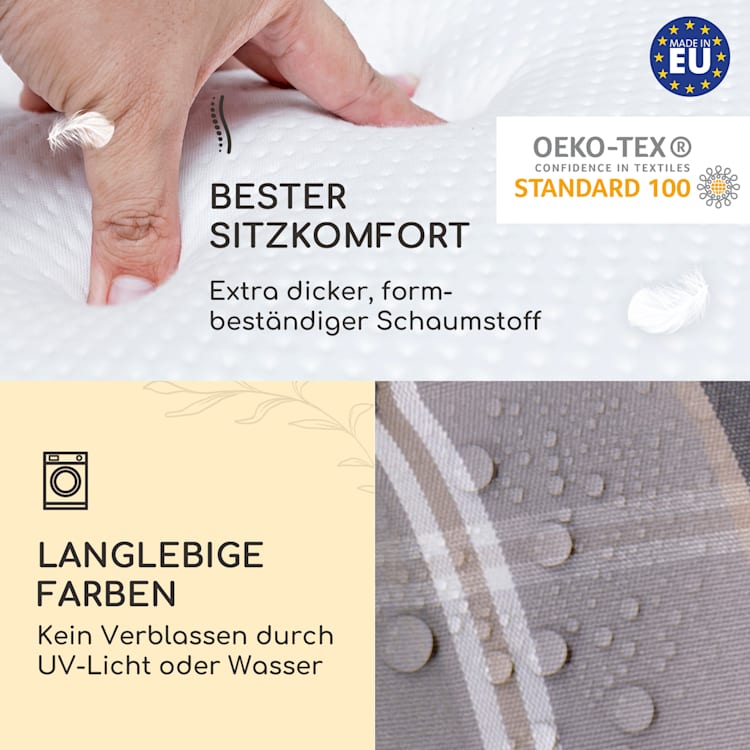 Sylt Polsterauflage Sesselauflage Kopfkissen Polyester 50x120x9cm 4 x Sitzauflage | Hellgrau / Grau