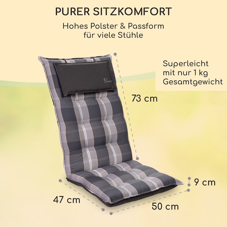 Sylt Polsterauflage Sesselauflage Kopfkissen Polyester 50x120x9cm 4 x Sitzauflage | Hellgrau / Grau