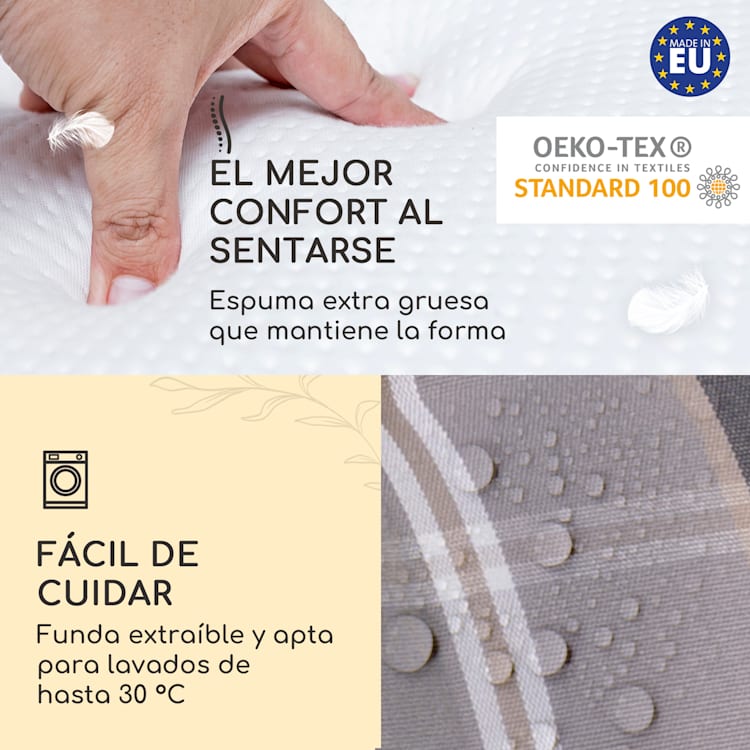 Sylt Cojín acolchado Cojín de exterior para sillas con respaldo alto Almohada Poliéster 50x120x9cm 4 x cojín del asiento | Gris claro / gris
