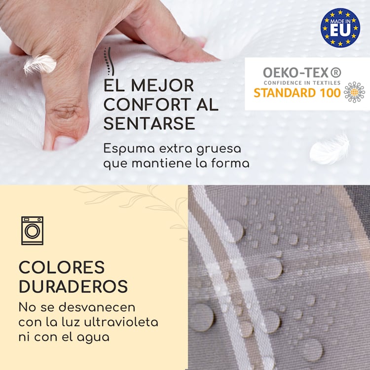 Sylt Cojín acolchado Cojín de exterior para sillas con respaldo alto Almohada Poliéster 50x120x9cm 4 x cojín del asiento | Gris claro / gris