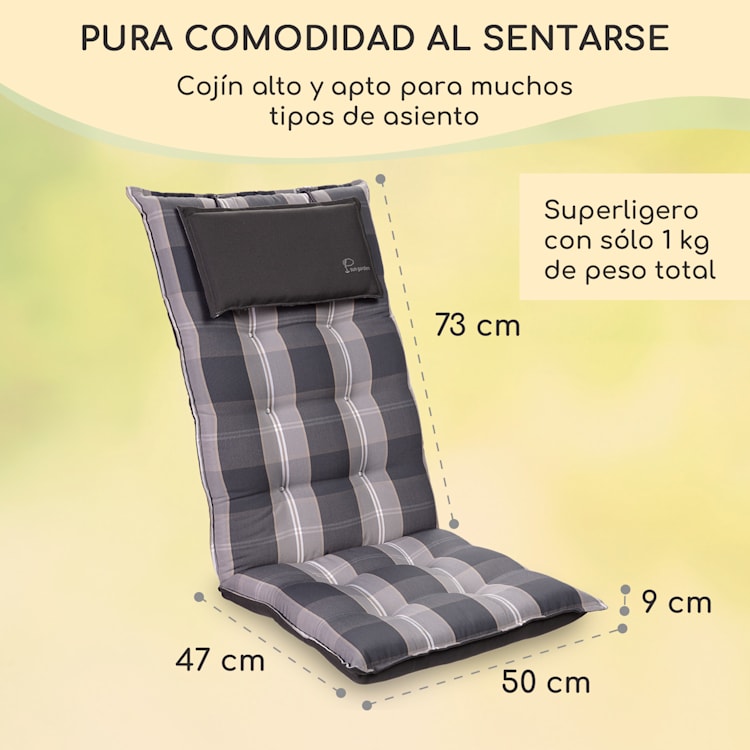 Sylt Cojín acolchado Cojín de exterior para sillas con respaldo alto Almohada Poliéster 50x120x9cm 4 x cojín del asiento | Gris claro / gris