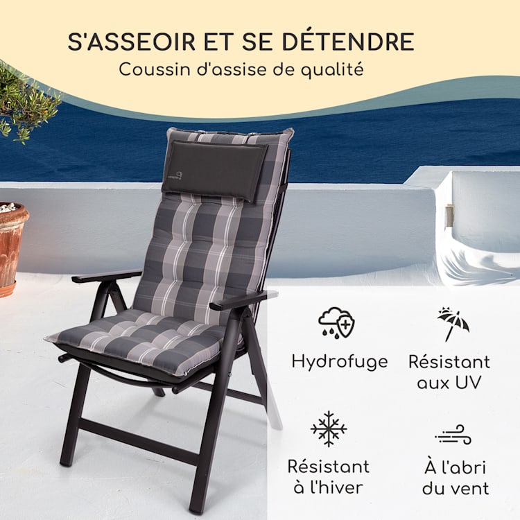 Sylt coussin de fauteuil appuie-tête pour dossier haut Polyester 50x120x9cm 4 x coussin de siege | Gris clair / gris