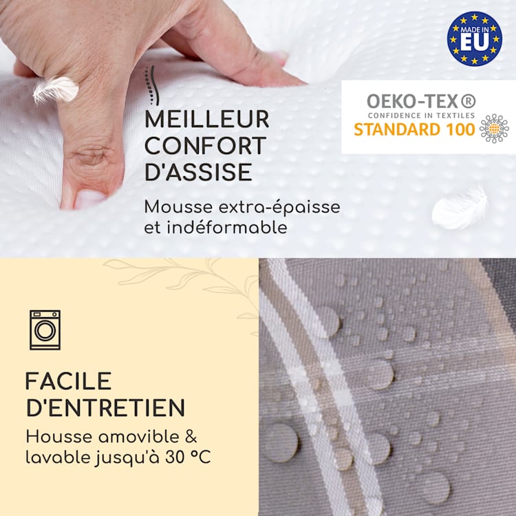Sylt coussin de fauteuil appuie-tête pour dossier haut Polyester 50x120x9cm 4 x coussin de siege | Gris clair / gris