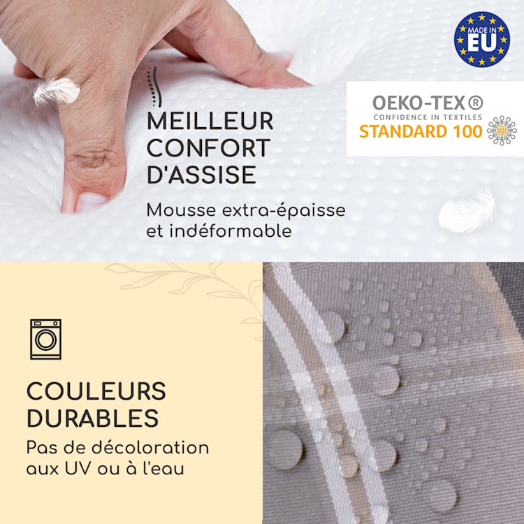 Sylt coussin de fauteuil appuie-tête pour dossier haut Polyester 50x120x9cm 4 x coussin de siege | Gris clair / gris