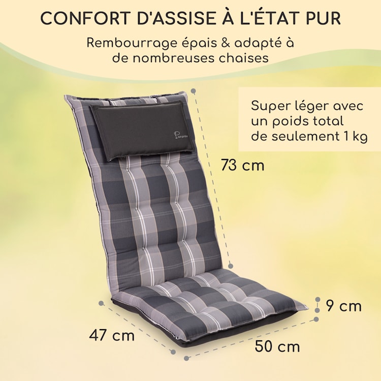 Sylt coussin de fauteuil appuie-tête pour dossier haut Polyester 50x120x9cm 4 x coussin de siege | Gris clair / gris
