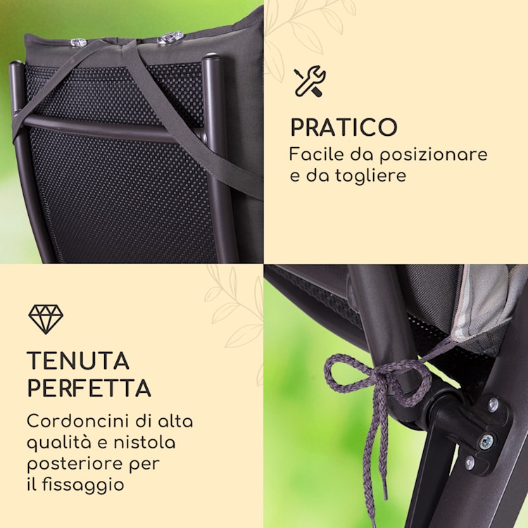 Sylt, Imbottitura, Schienale Alto, Sedia da Giardino, Poggiatesta, Poliestere, 50x120x9cm 4 x cuscino di seduta | Grigio chiaro / grigio