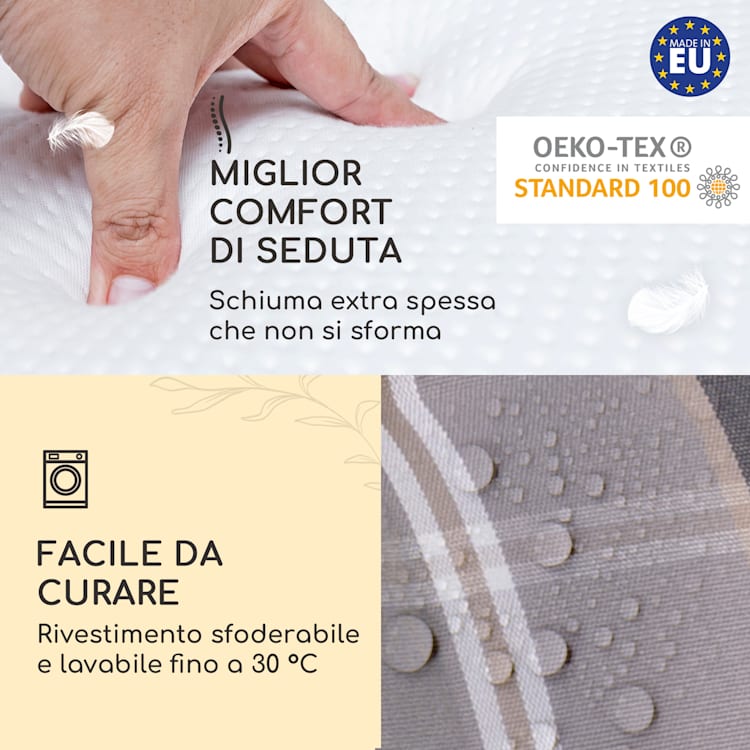 Sylt, Imbottitura, Schienale Alto, Sedia da Giardino, Poggiatesta, Poliestere, 50x120x9cm 4 x cuscino di seduta | Grigio chiaro / grigio