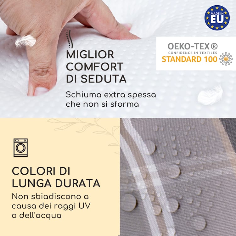 Sylt, Imbottitura, Schienale Alto, Sedia da Giardino, Poggiatesta, Poliestere, 50x120x9cm 4 x cuscino di seduta | Grigio chiaro / grigio