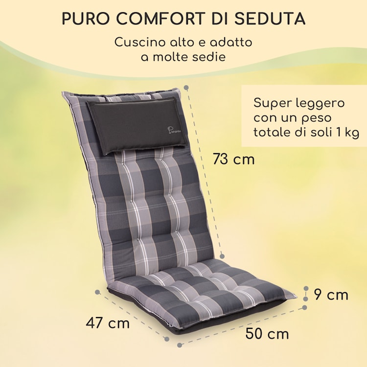 Sylt, Imbottitura, Schienale Alto, Sedia da Giardino, Poggiatesta, Poliestere, 50x120x9cm 4 x cuscino di seduta | Grigio chiaro / grigio