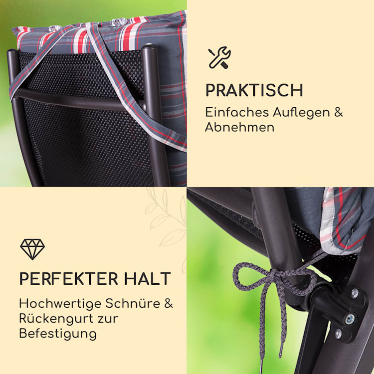Sylt Polsterauflage Sesselauflage Kopfkissen Polyester 50x120x9cm 2 x Sitzauflage | Grau / Rot