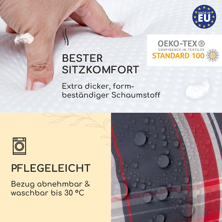Sylt Polsterauflage Sesselauflage Kopfkissen Polyester 50x120x9cm 2 x Sitzauflage | Grau / Rot