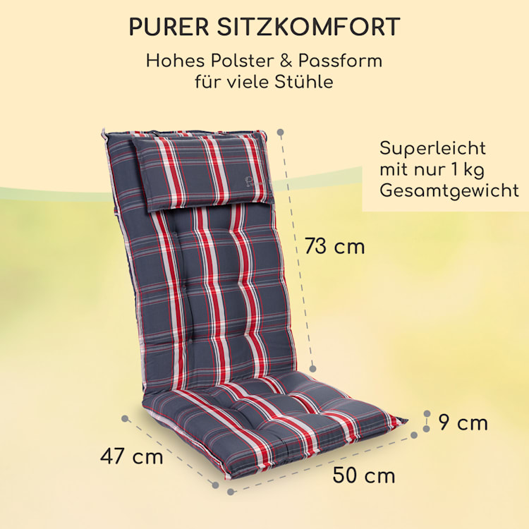 Sylt Polsterauflage Sesselauflage Kopfkissen Polyester 50x120x9cm 2 x Sitzauflage | Grau / Rot