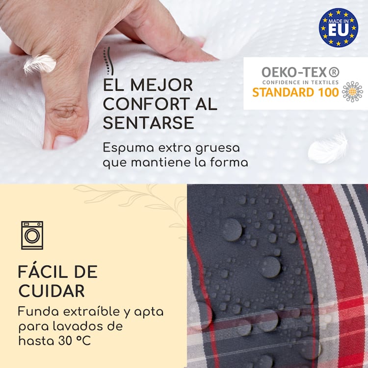 Sylt Cojín acolchado Cojín de exterior para sillas con respaldo alto Almohada Poliéster 50x120x9cm 2 x cojín del asiento | Gris / rojo