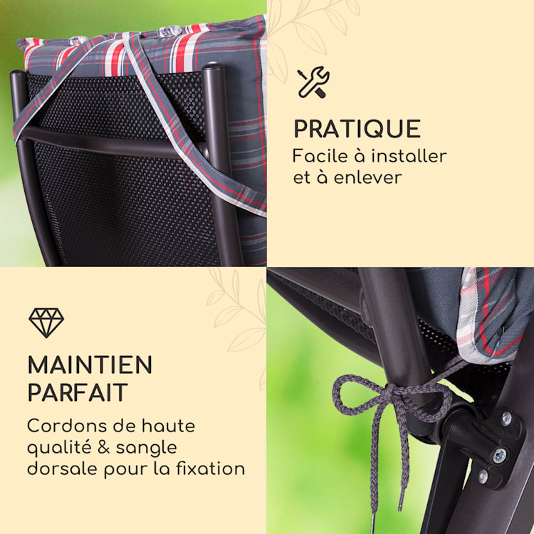 Sylt coussin de fauteuil appuie-tête pour dossier haut Polyester 50x120x9cm 2 x coussin de siege | Gris / Rouge