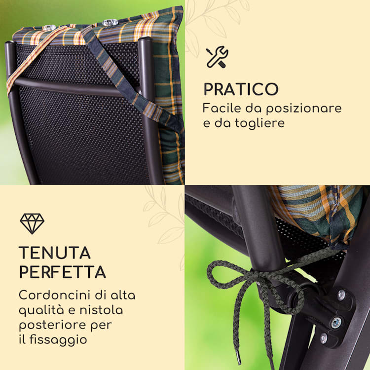 Sylt, Imbottitura, Schienale Alto, Sedia da Giardino, Poggiatesta, Poliestere, 50x120x9cm 2 x cuscino di seduta | Verde / giallo