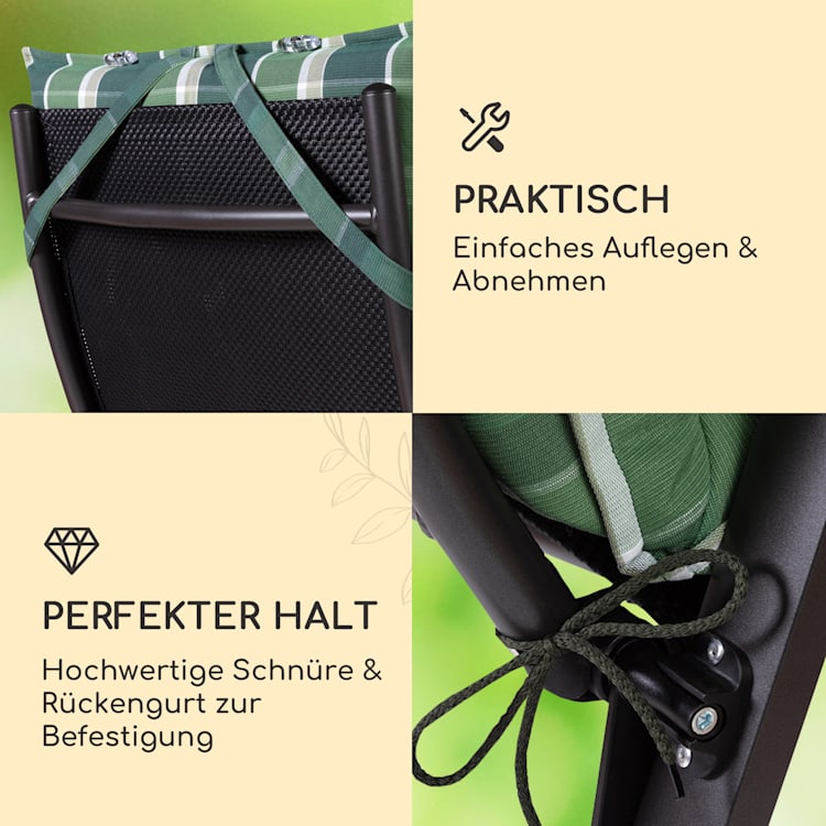 Sylt Polsterauflage Sesselauflage Kopfkissen Polyester 50x120x9cm 2 x Sitzauflage | Grün / Grau
