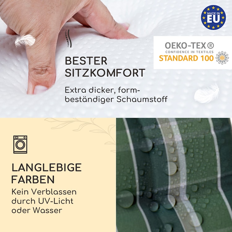 Sylt Polsterauflage Sesselauflage Kopfkissen Polyester 50x120x9cm 2 x Sitzauflage | Grün / Grau