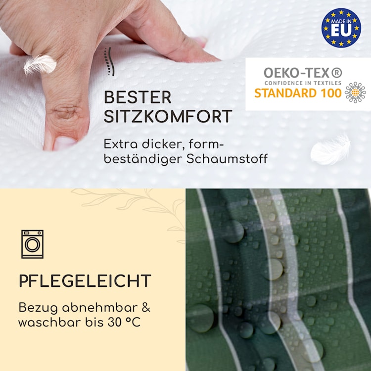 Sylt Polsterauflage Sesselauflage Kopfkissen Polyester 50x120x9cm 4 x Sitzauflage | Grün / Grau