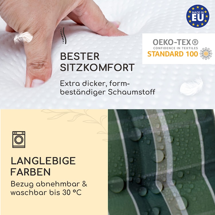 Sylt Polsterauflage Sesselauflage Kopfkissen Polyester 50x120x9cm 4 x Sitzauflage | Grün / Grau