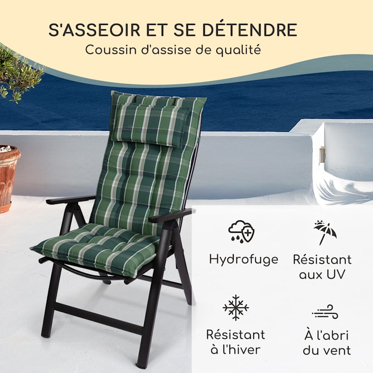 Sylt coussin de fauteuil appuie-tête pour dossier haut Polyester 50x120x9cm 4 x coussin de siege | Vert / gris