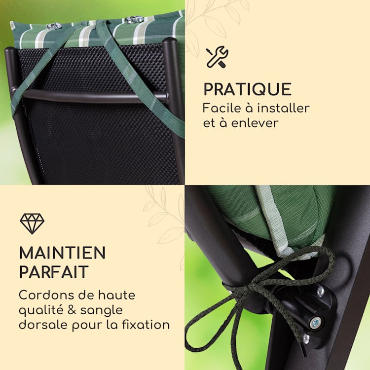 Sylt coussin de fauteuil appuie-tête pour dossier haut Polyester 50x120x9cm 4 x coussin de siege | Vert / gris