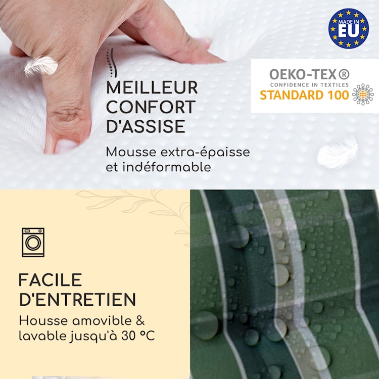 Sylt coussin de fauteuil appuie-tête pour dossier haut Polyester 50x120x9cm 4 x coussin de siege | Vert / gris