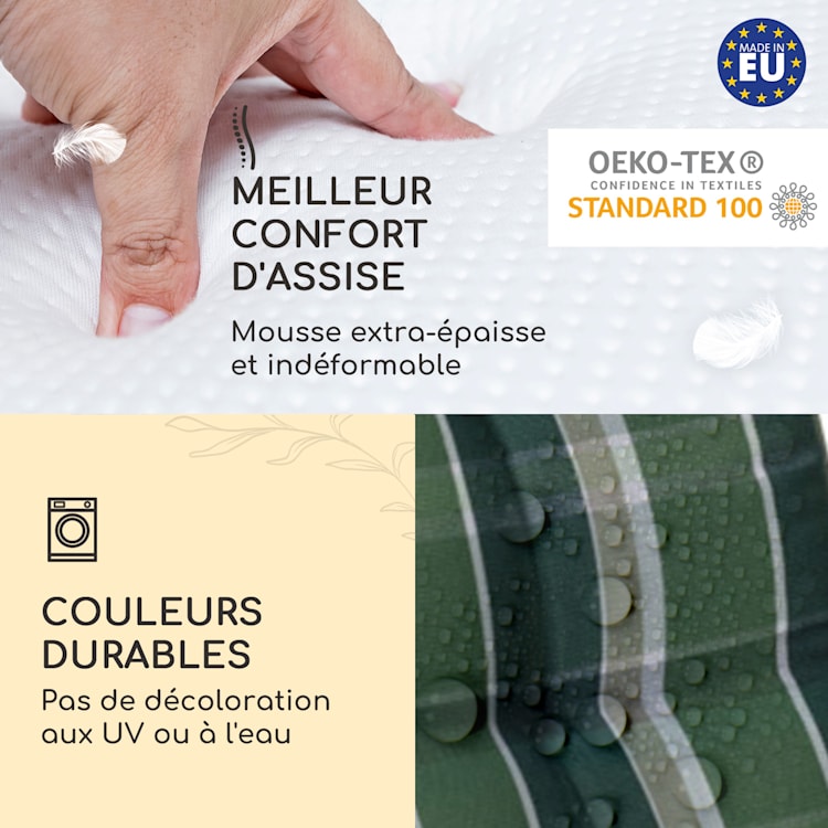 Sylt coussin de fauteuil appuie-tête pour dossier haut Polyester 50x120x9cm 4 x coussin de siege | Vert / gris