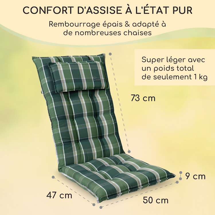 Sylt coussin de fauteuil appuie-tête pour dossier haut Polyester 50x120x9cm 4 x coussin de siege | Vert / gris