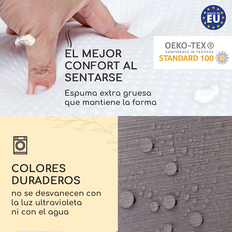 Sylt Cojín acolchado Cojín de exterior para sillas con respaldo alto Almohada Poliéster 50x120x9cm 2 x cojín del asiento | Gris platino