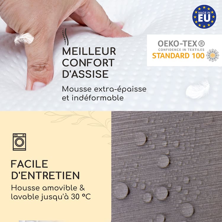 Sylt coussin de fauteuil appuie-tête pour dossier haut Polyester 50x120x9cm 2 x coussin de siege | Gris platine