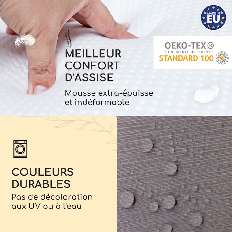 Sylt coussin de fauteuil appuie-tête pour dossier haut Polyester 50x120x9cm 2 x coussin de siege | Gris platine