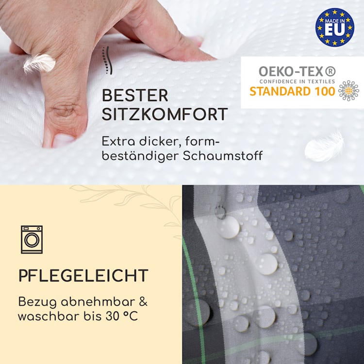 Sylt Polsterauflage Sesselauflage Kopfkissen Polyester 50x120x9cm 4 x Sitzauflage | Blau kariert