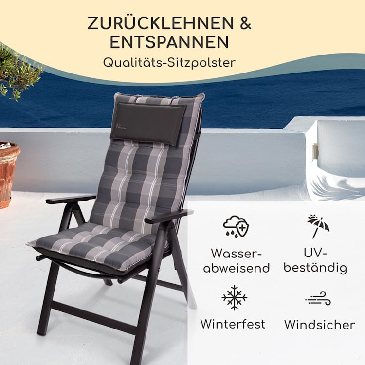 Sylt Polsterauflage Sesselauflage Kopfkissen Polyester 50x120x9cm 4 x Sitzauflage | Grau / Weiß