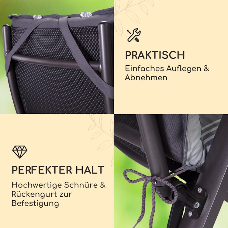 Sylt Polsterauflage Sesselauflage Kopfkissen Polyester 50x120x9cm 4 x Sitzauflage | Grau / Weiß