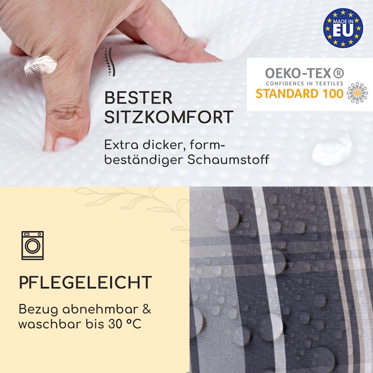 Sylt Polsterauflage Sesselauflage Kopfkissen Polyester 50x120x9cm 4 x Sitzauflage | Grau / Weiß