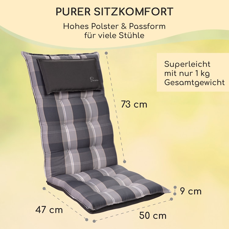 Sylt Polsterauflage Sesselauflage Kopfkissen Polyester 50x120x9cm 4 x Sitzauflage | Grau / Weiß