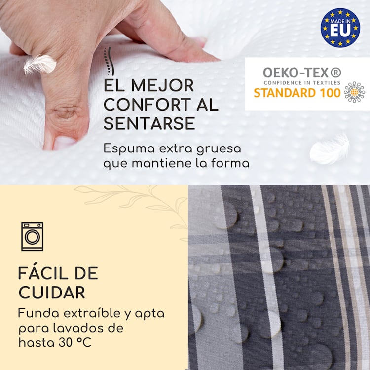 Sylt Cojín acolchado Cojín de exterior para sillas con respaldo alto Almohada Poliéster 50x120x9cm 4 x cojín del asiento | Gris / blanco