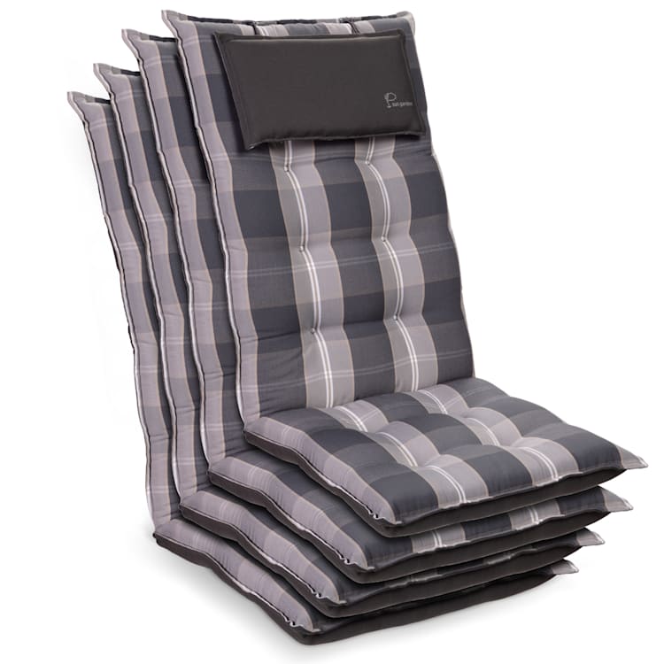 Sylt Polsterauflage Sesselauflage Kopfkissen Polyester 50x120x9cm 4 x Sitzauflage | Grau / Weiß