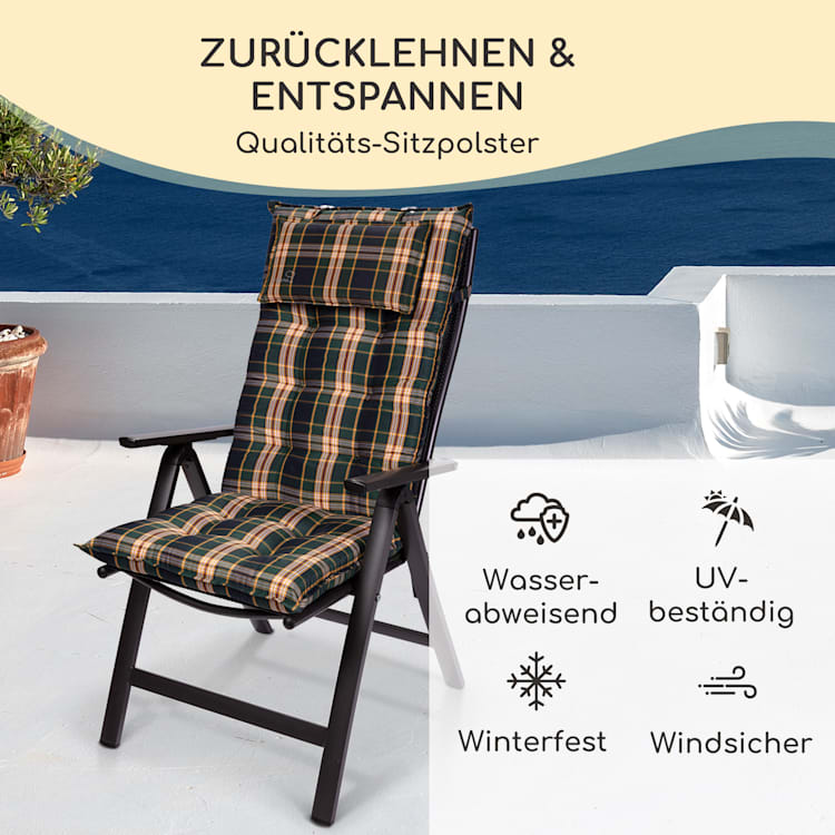Sylt Polsterauflage Sesselauflage Kopfkissen Polyester 50x120x9cm 4 x Sitzauflage | Grün / Gelb