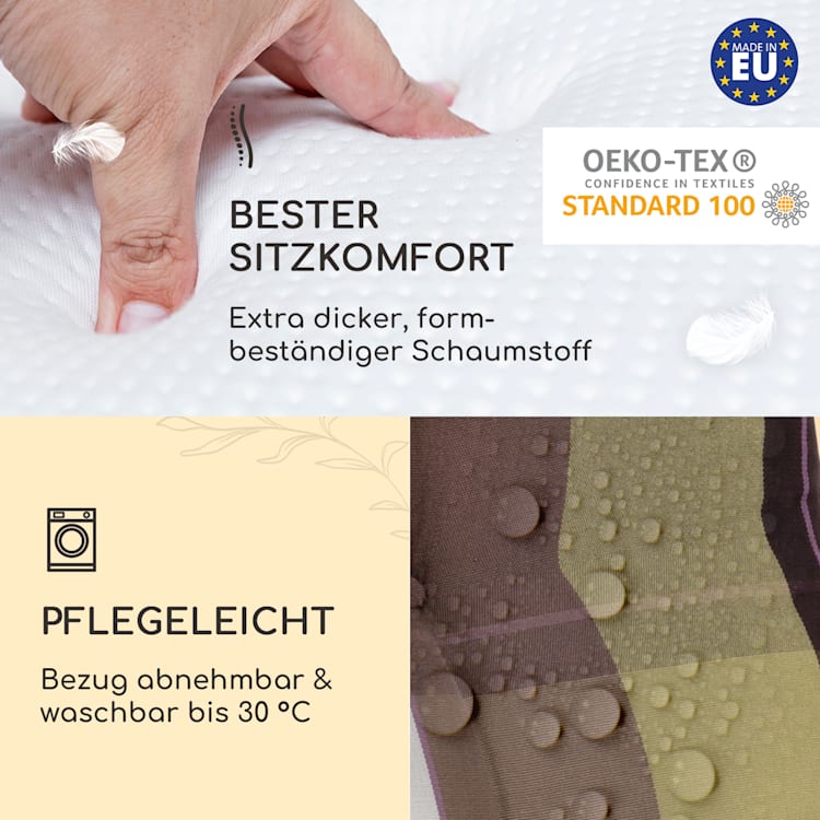 Sylt Polsterauflage Sesselauflage Kopfkissen Polyester 50x120x9cm 4 x Sitzauflage | Grün kariert