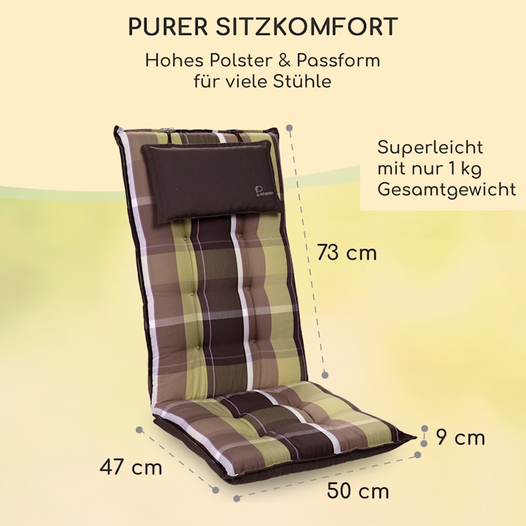 Sylt Polsterauflage Sesselauflage Kopfkissen Polyester 50x120x9cm 4 x Sitzauflage | Grün kariert