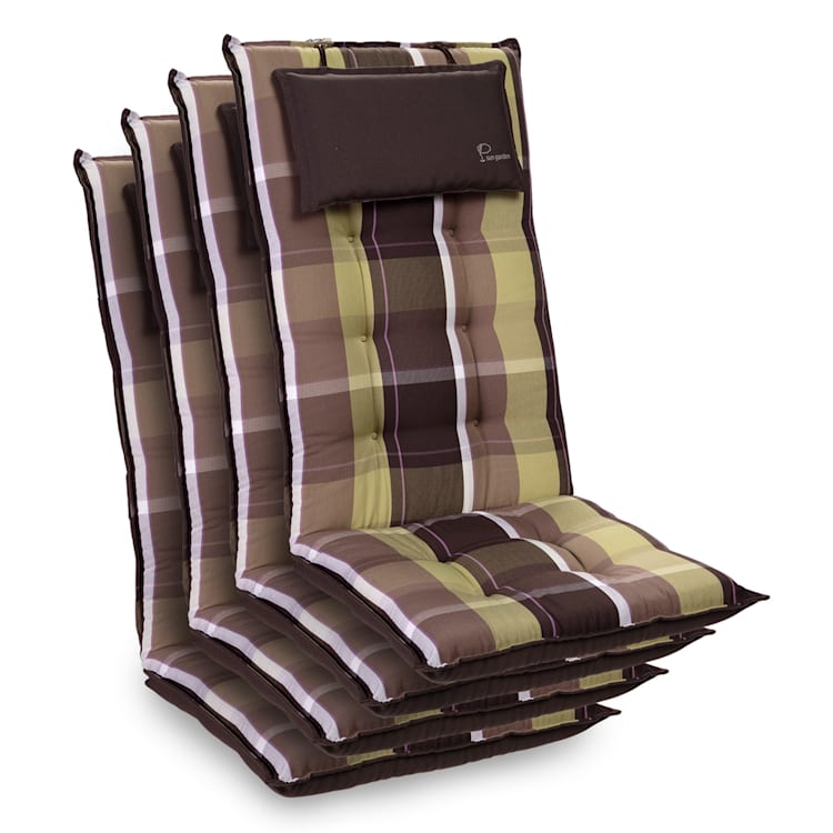 Sylt Polsterauflage Sesselauflage Kopfkissen Polyester 50x120x9cm 4 x Sitzauflage | Grün kariert