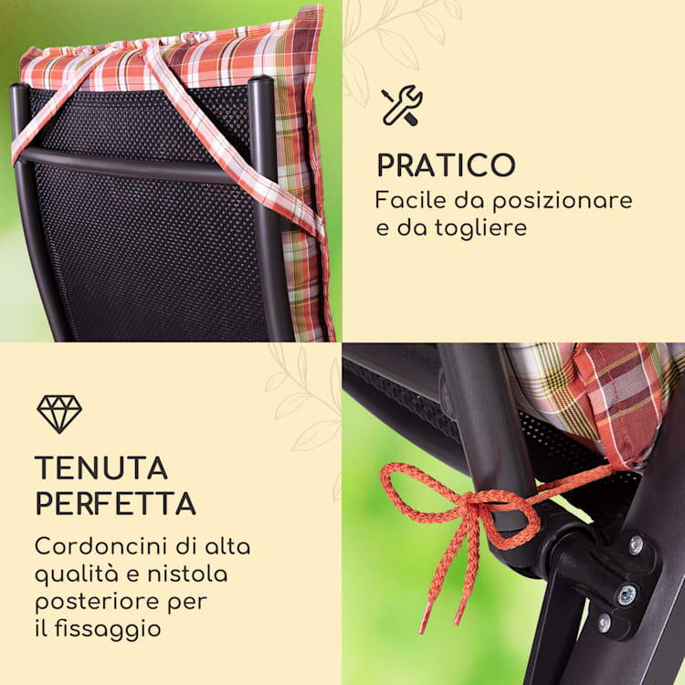 Sylt, Imbottitura, Schienale Alto, Sedia da Giardino, Poggiatesta, Poliestere, 50x120x9cm 4 x cuscino di seduta | rosso / bianco