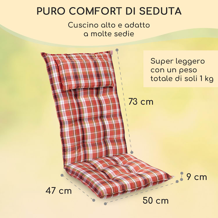 Sylt, Imbottitura, Schienale Alto, Sedia da Giardino, Poggiatesta, Poliestere, 50x120x9cm 4 x cuscino di seduta | rosso / bianco